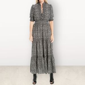 Max Studio Floral Short Sleeve Tiered Maxi Dress | S